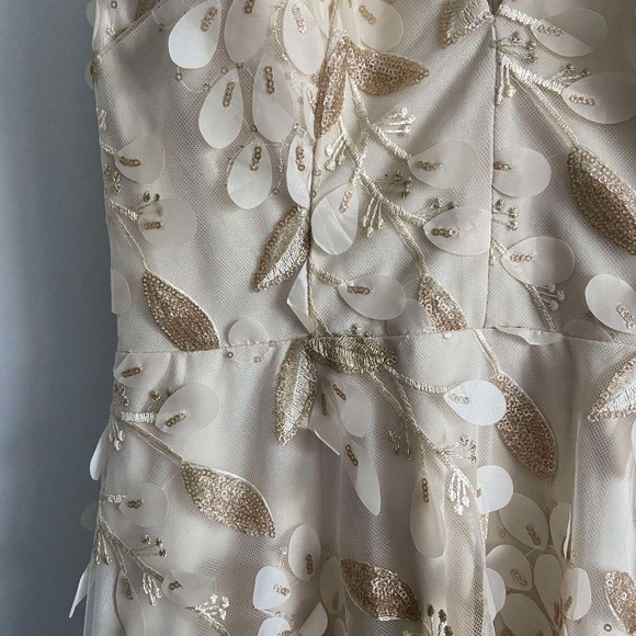 HOLIDAY PARTY NWT FLORAL APPLIQUÉ MIDI DRESS GOLD BRIDAL SHOWER BABY FORMAL - Picture 9 of 10